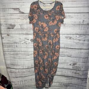 Nemidor Blue Floral Maxi Dress Short Sleeve Jersey Knit 14